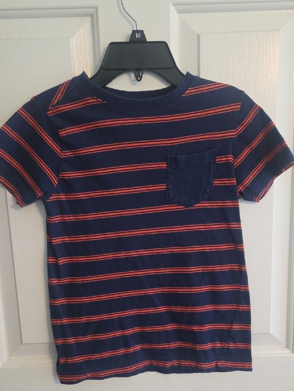 Crazy 8 Navy Blue Tee with Red Stripes and Chest Pocket